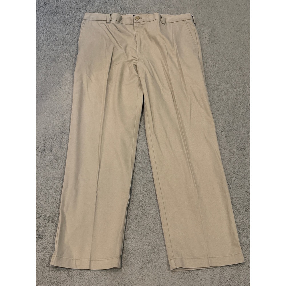 IZOD American Chino Mens 40x32 Slim Fit Khaki Tan Cotton Flat Front Pants